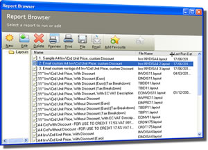 Sage invoice list showing custom invoice layouts