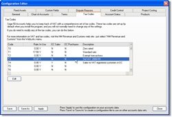 VAT code screen Sage 50